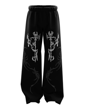 Engrave Black Unisex Straight Fit Baggy Pants