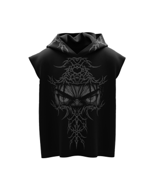 Gaze Black Boxy Sleeveless Hoodie [PRE-ORDER]
